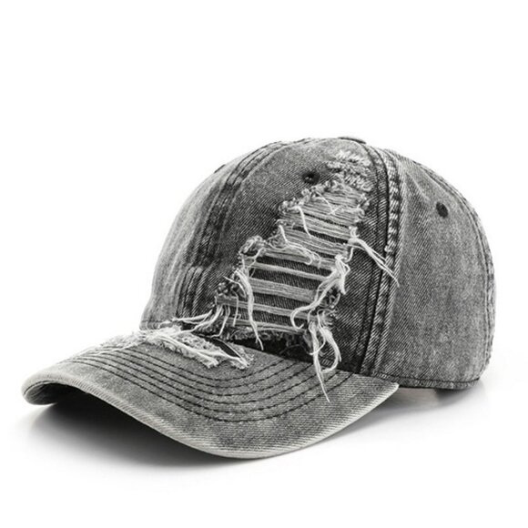 NEW Retro Solid Color Blue Denim Distressed Washed Baseball Cap - Picture 2 of 4